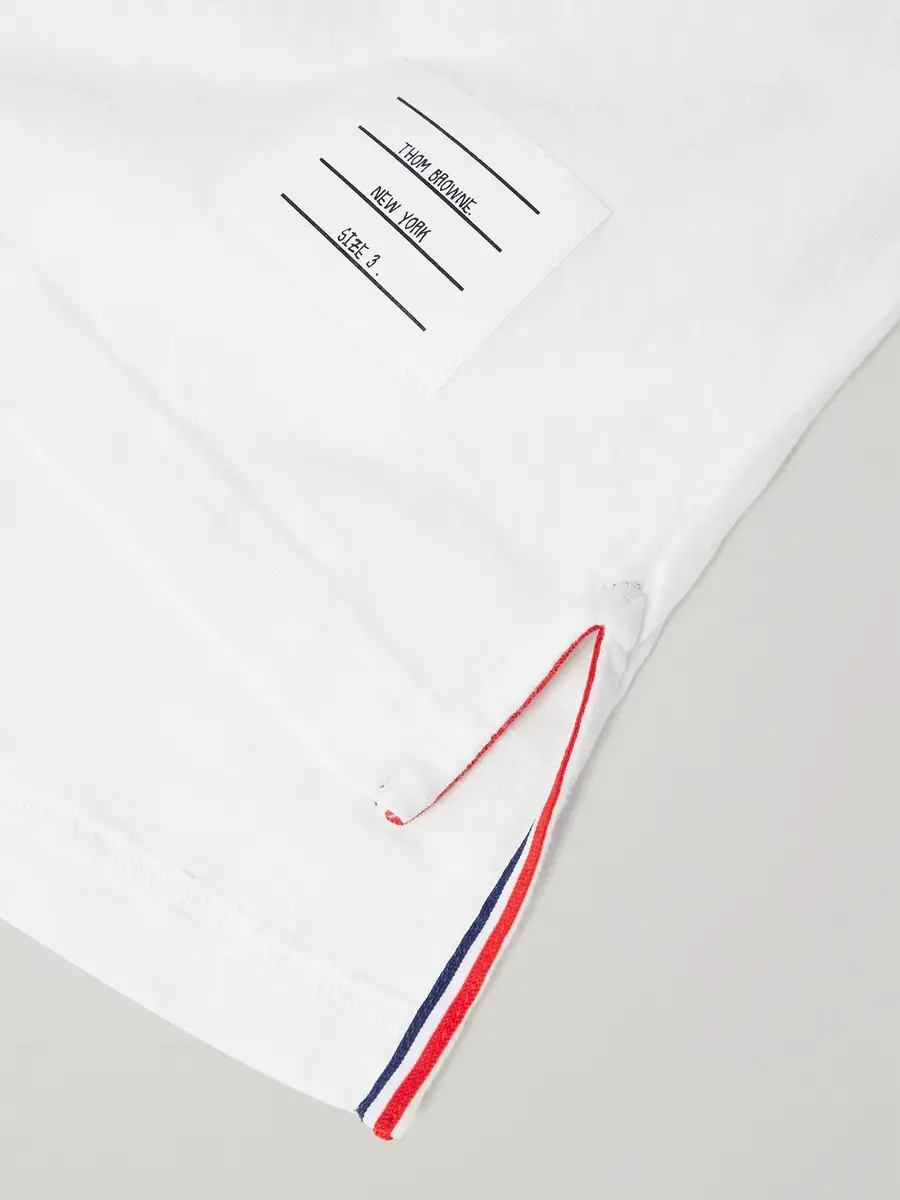 Thom Browne Logo-Appliquéd Striped Cotton-Jersey T-Shirt - Men | Thumbnail 5 Thom Browne Logo-Appliquéd Striped Cotton-Jersey T-Shirt - Men | Thumbnail 5