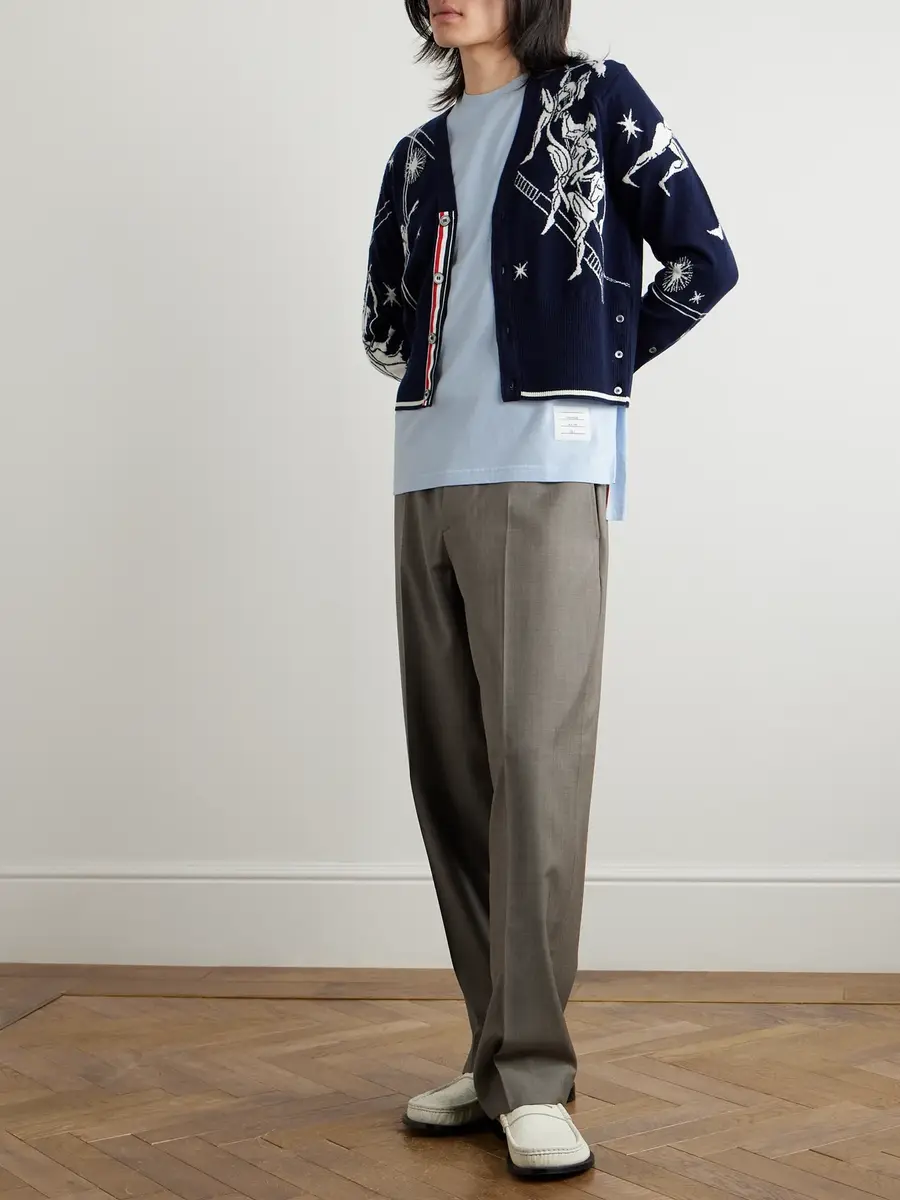 Thom Browne Logo-Appliquéd Striped Cotton-Jersey T-Shirt - Men | Thumbnail 2 Thom Browne Logo-Appliquéd Striped Cotton-Jersey T-Shirt - Men | Thumbnail 2