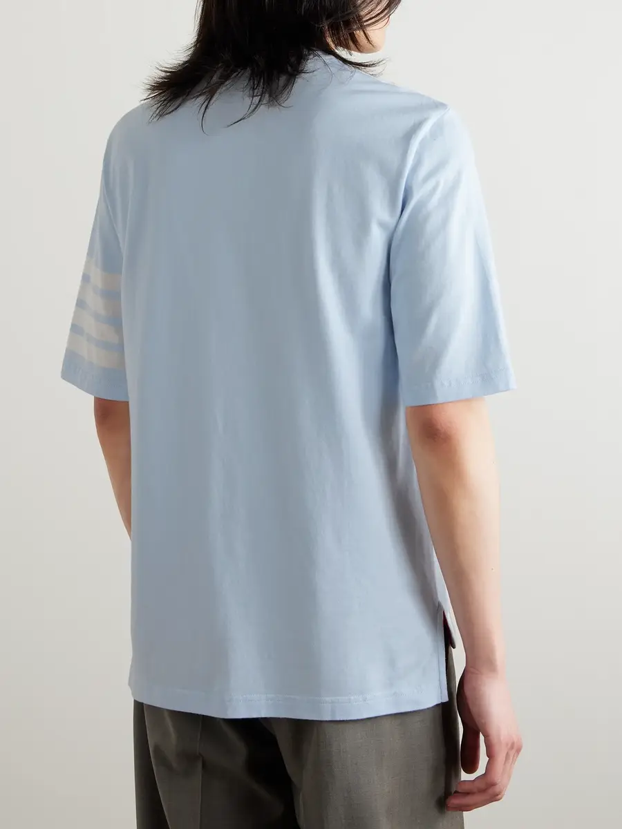 Thom Browne Logo-Appliquéd Striped Cotton-Jersey T-Shirt - Men | Thumbnail 4 Thom Browne Logo-Appliquéd Striped Cotton-Jersey T-Shirt - Men | Thumbnail 4
