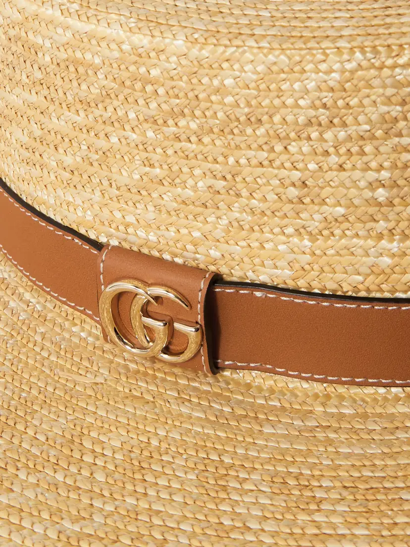Gucci Leather-trimmed Straw Hat | Thumbnail 3 Gucci Leather-trimmed Straw Hat | Thumbnail 3