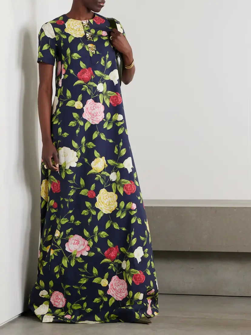 Oscar de la Renta Button-embellished Floral-print Cotton-blend Poplin Gown | Thumbnail 2 Oscar de la Renta Button-embellished Floral-print Cotton-blend Poplin Gown | Thumbnail 2