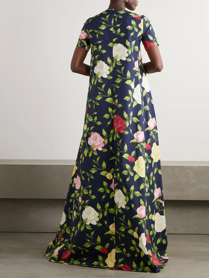 Oscar de la Renta Button-embellished Floral-print Cotton-blend Poplin Gown | Thumbnail 3 Oscar de la Renta Button-embellished Floral-print Cotton-blend Poplin Gown | Thumbnail 3