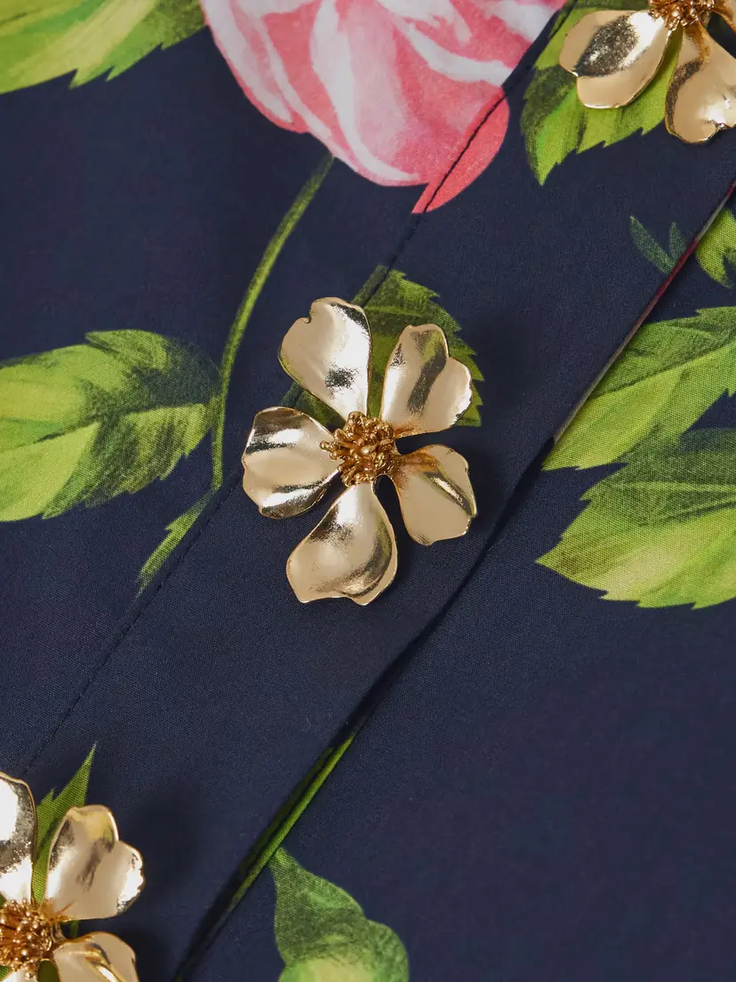 Oscar de la Renta Button-embellished Floral-print Cotton-blend Poplin Gown | Thumbnail 4 Oscar de la Renta Button-embellished Floral-print Cotton-blend Poplin Gown | Thumbnail 4
