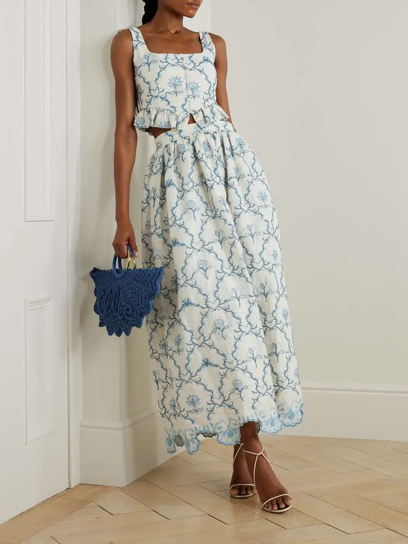 Agua by Agua Bendita Tangelo Gathered Embroidered Linen Maxi Skirt | Thumbnail 2 Agua by Agua Bendita Tangelo Gathered Embroidered Linen Maxi Skirt | Thumbnail 2