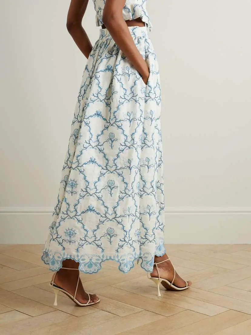Agua by Agua Bendita Tangelo Gathered Embroidered Linen Maxi Skirt | Thumbnail 3 Agua by Agua Bendita Tangelo Gathered Embroidered Linen Maxi Skirt | Thumbnail 3