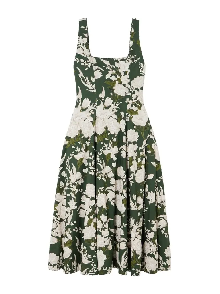 Pistilo Gardenia Picot-trimmed Floral-print Cotton-poplin Midi Dress