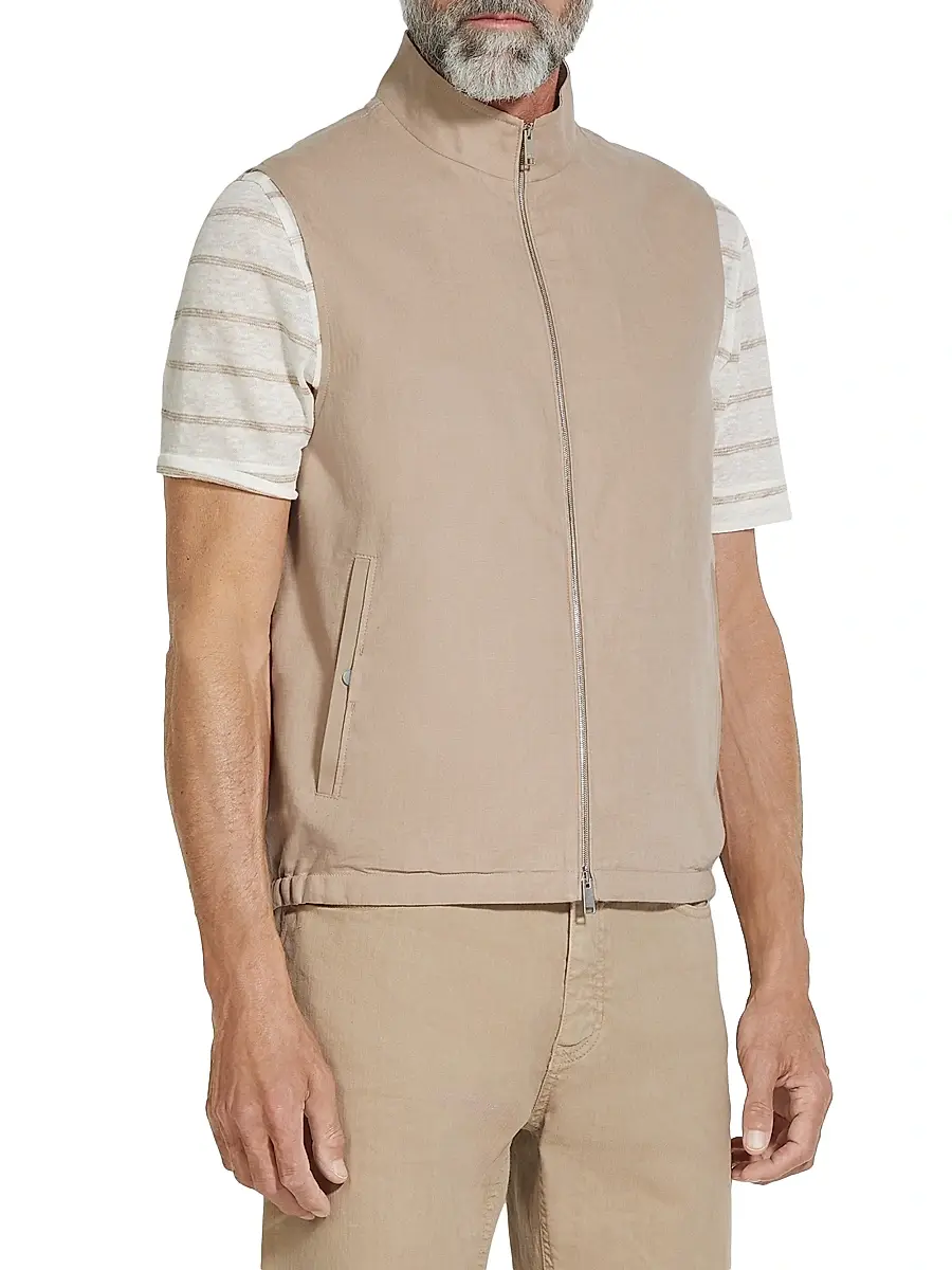 ZEGNA Men's Oasi Lino Vest - Light Taupe | Thumbnail 2 ZEGNA Men's Oasi Lino Vest - Light Taupe | Thumbnail 2
