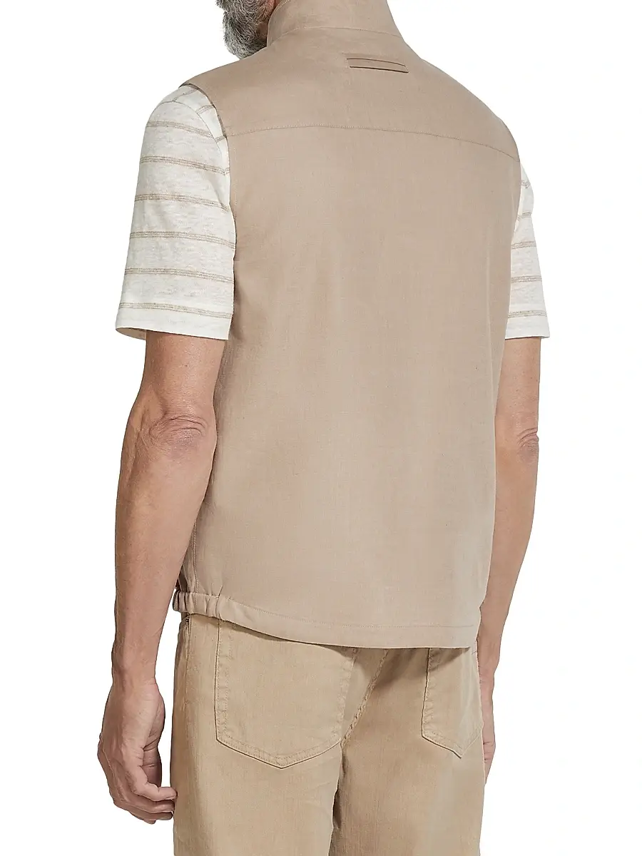 ZEGNA Men's Oasi Lino Vest - Light Taupe | Thumbnail 3 ZEGNA Men's Oasi Lino Vest - Light Taupe | Thumbnail 3