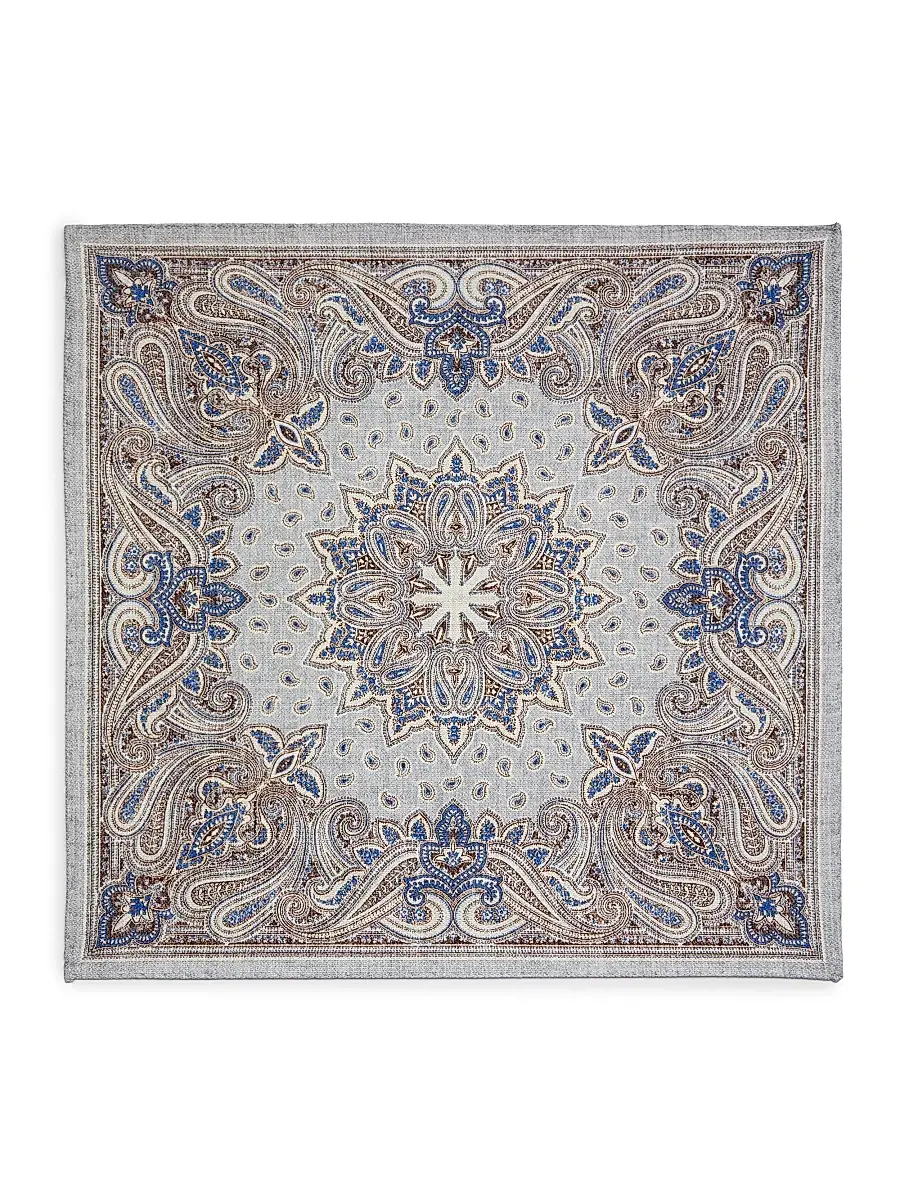 Saks Fifth Avenue Men's Double-Face Paisley Woven Silk Pocket Square - Grey | Thumbnail 2