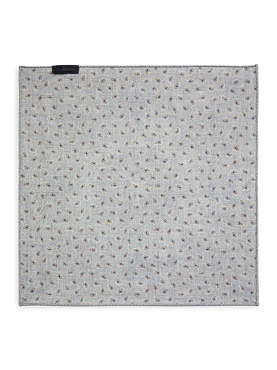 Saks Fifth Avenue Men's Double-Face Paisley Woven Silk Pocket Square - Grey | Thumbnail 3