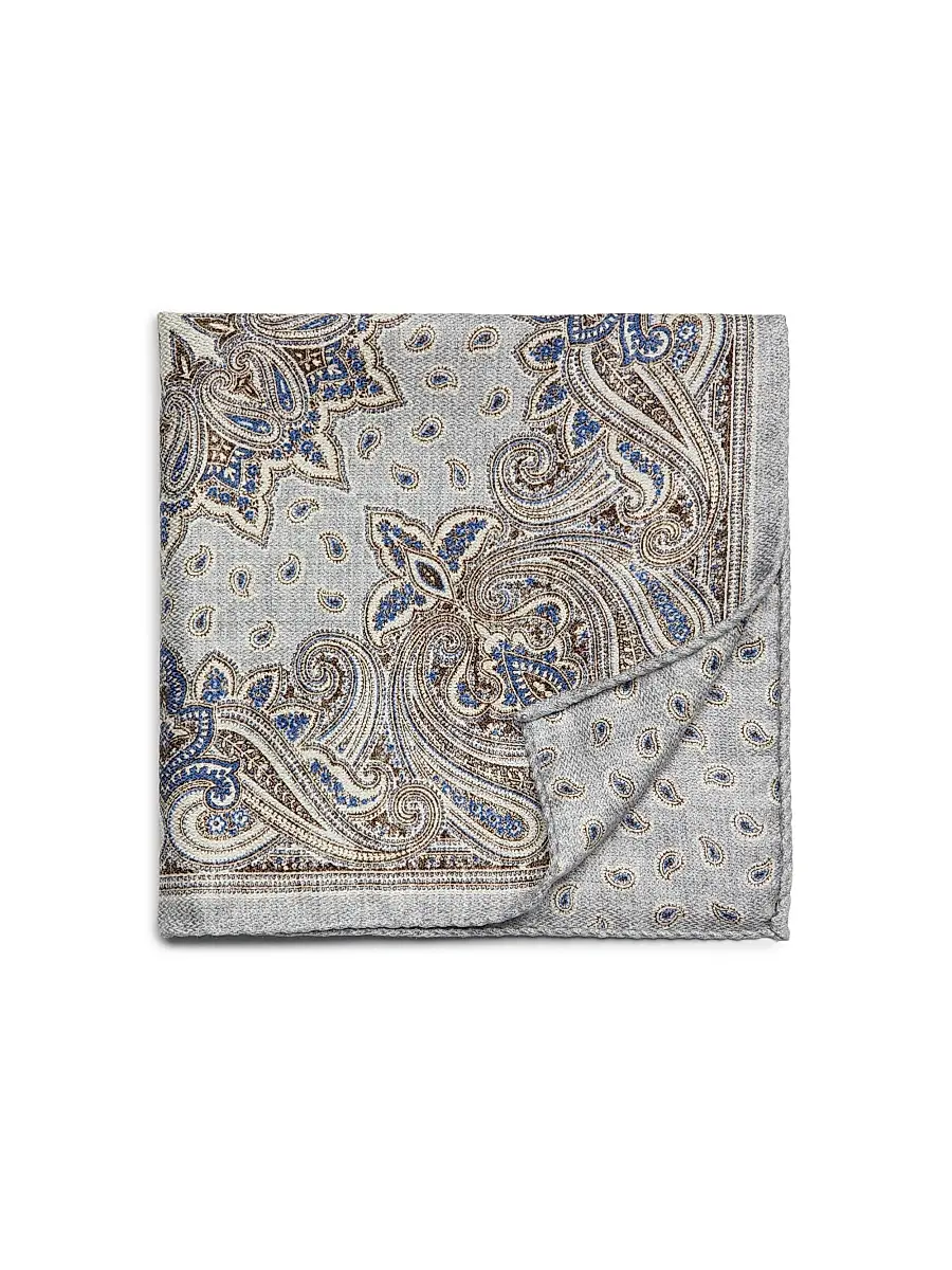 Saks Fifth Avenue Men's Double-Face Paisley Woven Silk Pocket Square - Grey | Image 1 Saks Fifth Avenue Men's Double-Face Paisley Woven Silk Pocket Square - Grey | Image 1