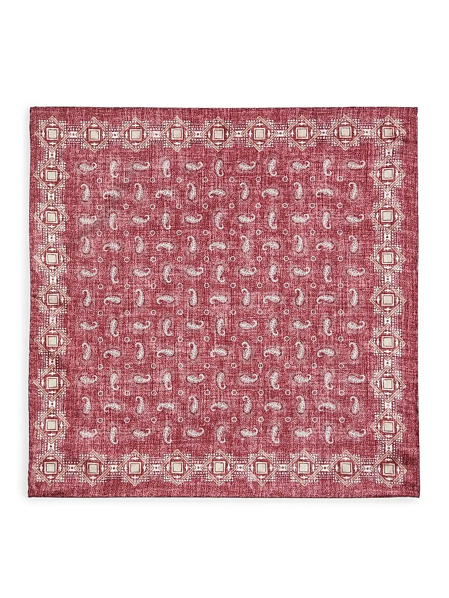 Saks Fifth Avenue Men's Paisley Silk Twill Pocket Square - Red | Thumbnail 2