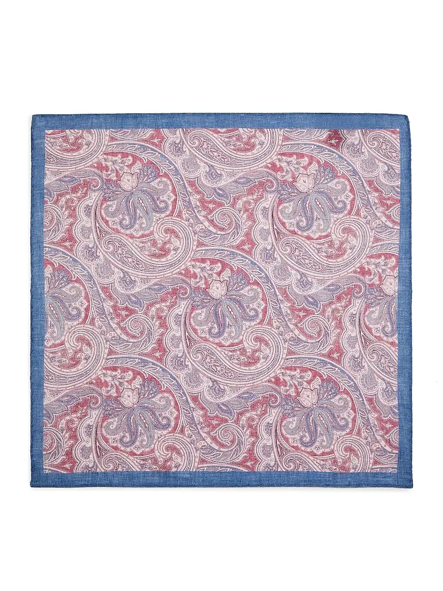 Saks Fifth Avenue Men's Paisley Linen Pocket Square - Red | Thumbnail 2
