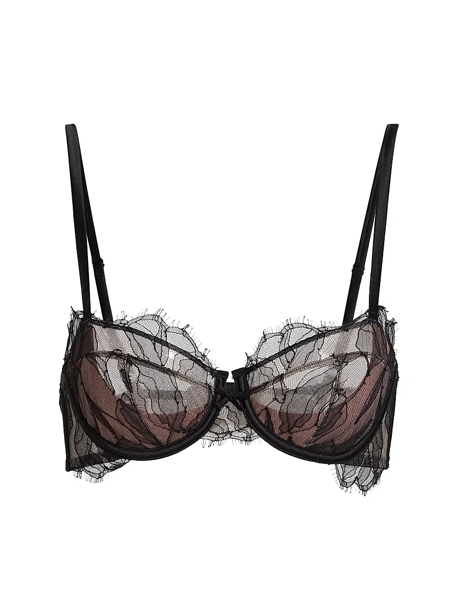 Fleur du Mal Women's Sophie Lace-Silk Balconette Bra - Black | Image 1 Fleur du Mal Women's Sophie Lace-Silk Balconette Bra - Black | Image 1