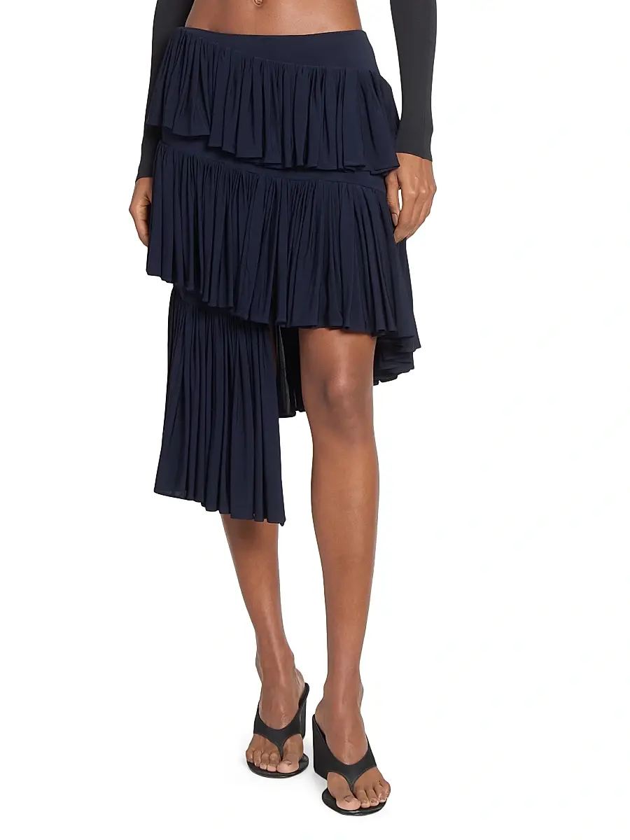 Alaïa Women's Spiral Tiered Ruffled Asymmetric Skirt - Marine Fonce | Thumbnail 3 Alaïa Women's Spiral Tiered Ruffled Asymmetric Skirt - Marine Fonce | Thumbnail 3