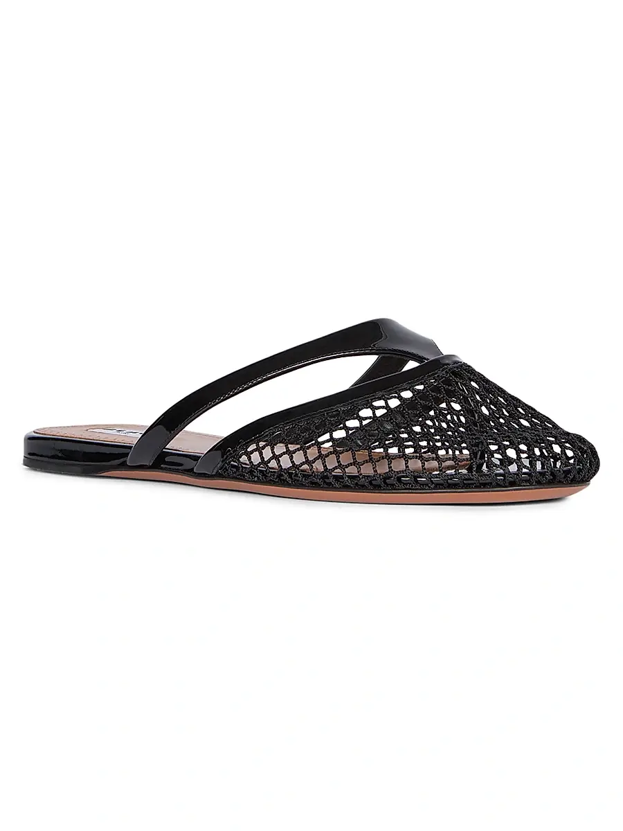 Alaïa Women's Fishnet & Leather Mules - Noir | Thumbnail 2