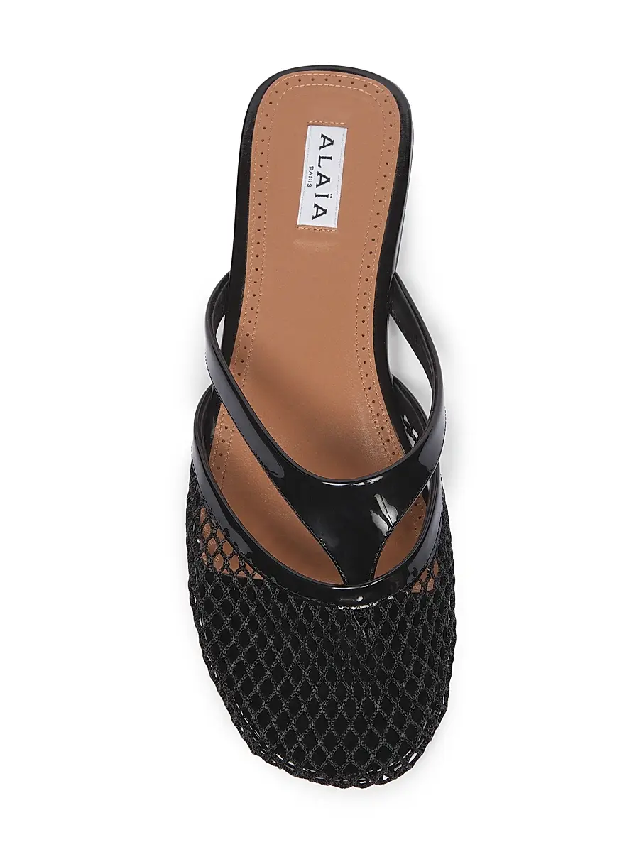 Alaïa Women's Fishnet & Leather Mules - Noir | Thumbnail 4