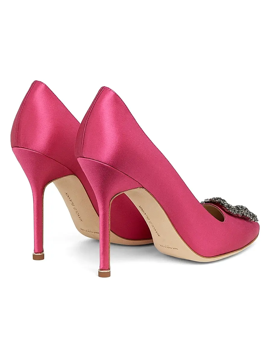 Manolo Blahnik Women's Hangisi 105MM Embellished Satin Pumps - Dark Pink | Thumbnail 3 Manolo Blahnik Women's Hangisi 105MM Embellished Satin Pumps - Dark Pink | Thumbnail 3