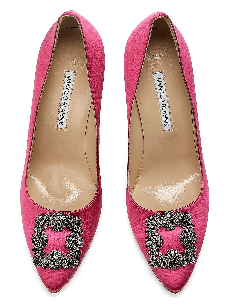 Manolo Blahnik Women's Hangisi 105MM Embellished Satin Pumps - Dark Pink | Thumbnail 4 Manolo Blahnik Women's Hangisi 105MM Embellished Satin Pumps - Dark Pink | Thumbnail 4