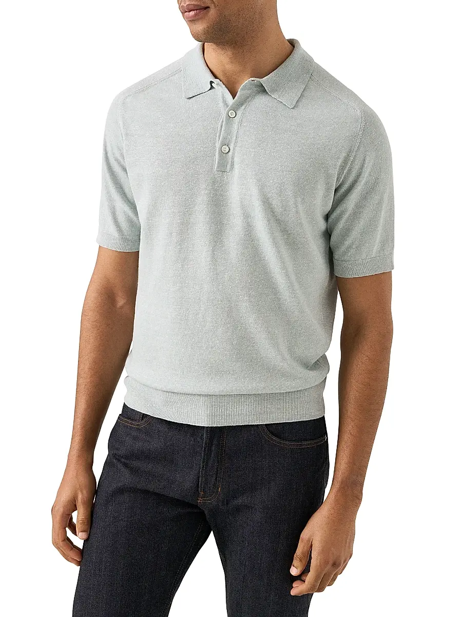 Eton Men's Linen-Cotton Woven Polo Shirt | Thumbnail 2 Eton Men's Linen-Cotton Woven Polo Shirt | Thumbnail 2