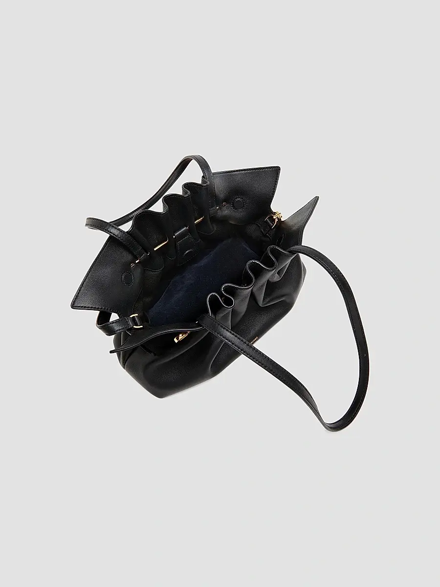 FERRAGAMO Women's Gancio Piercing Gathered Leather Shoulder Bag - Nero | Thumbnail 3 FERRAGAMO Women's Gancio Piercing Gathered Leather Shoulder Bag - Nero | Thumbnail 3