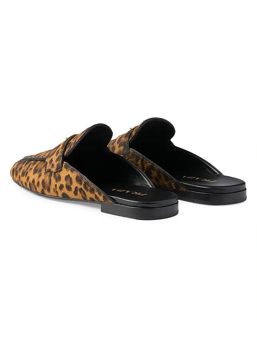 Prada Women's Leopard Print Leather Mules - Beige Khaki | Thumbnail 3 Prada Women's Leopard Print Leather Mules - Beige Khaki | Thumbnail 3
