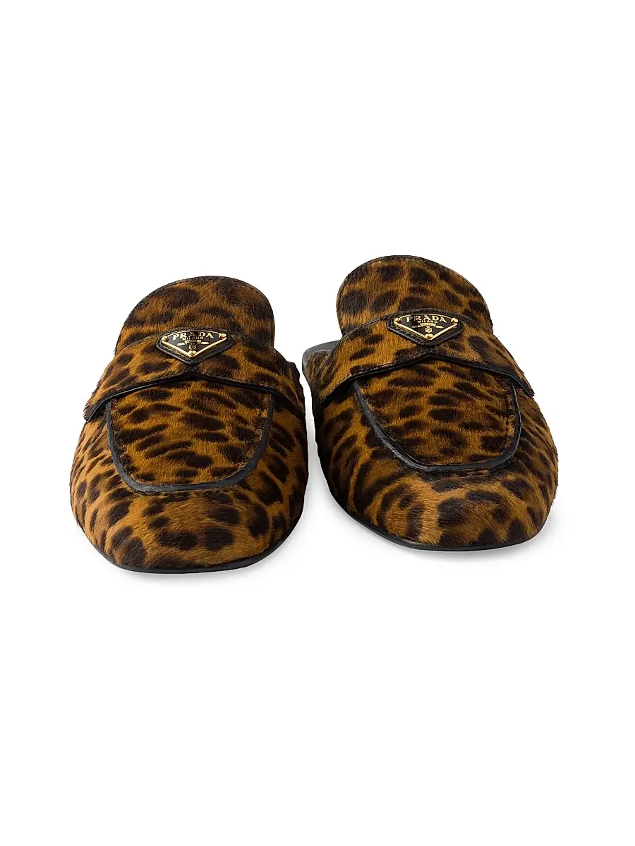 Prada Women's Leopard Print Leather Mules - Beige Khaki | Thumbnail 4 Prada Women's Leopard Print Leather Mules - Beige Khaki | Thumbnail 4