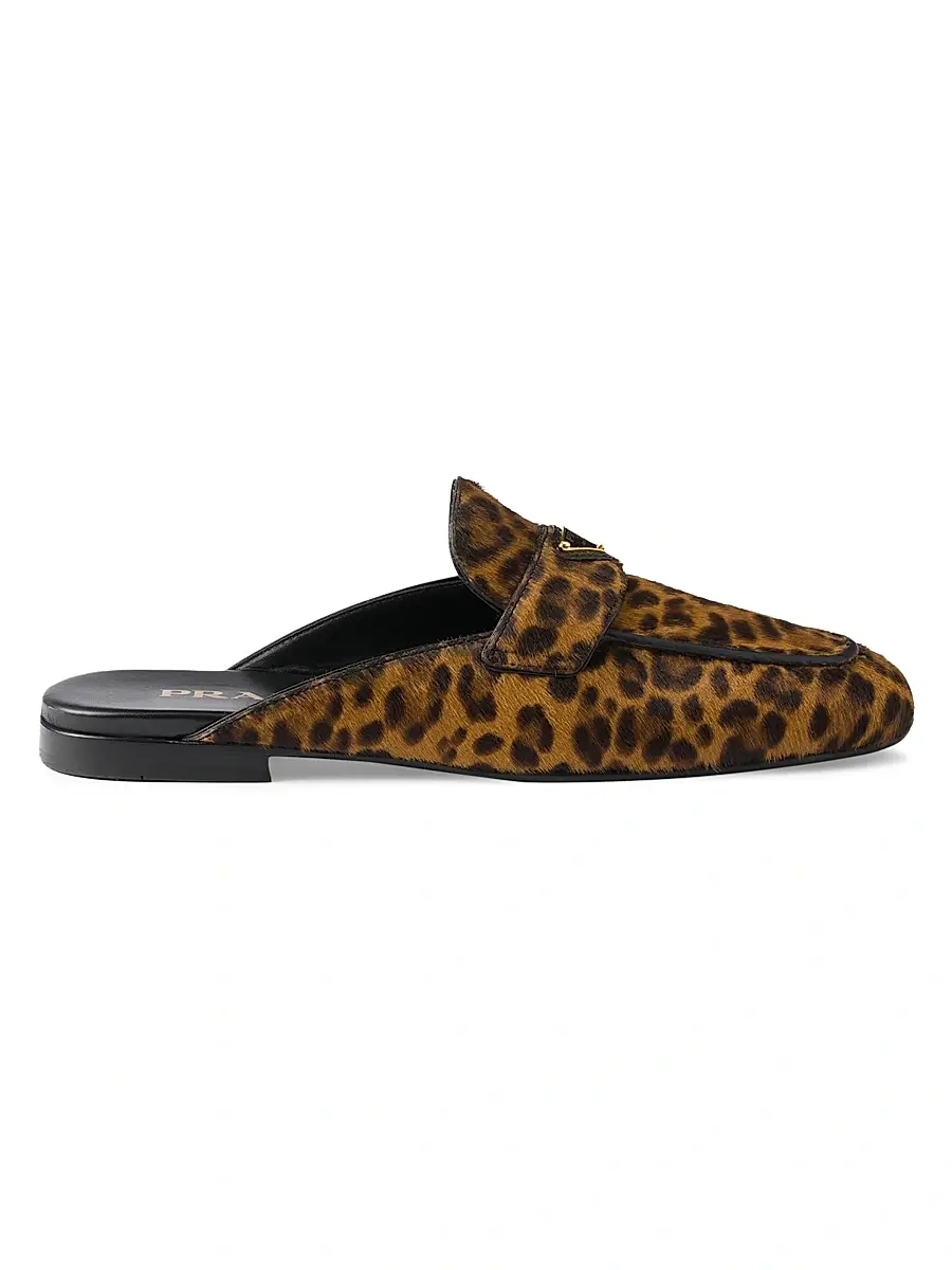 Prada Women's Leopard Print Leather Mules - Beige Khaki | Image 1 Prada Women's Leopard Print Leather Mules - Beige Khaki | Image 1
