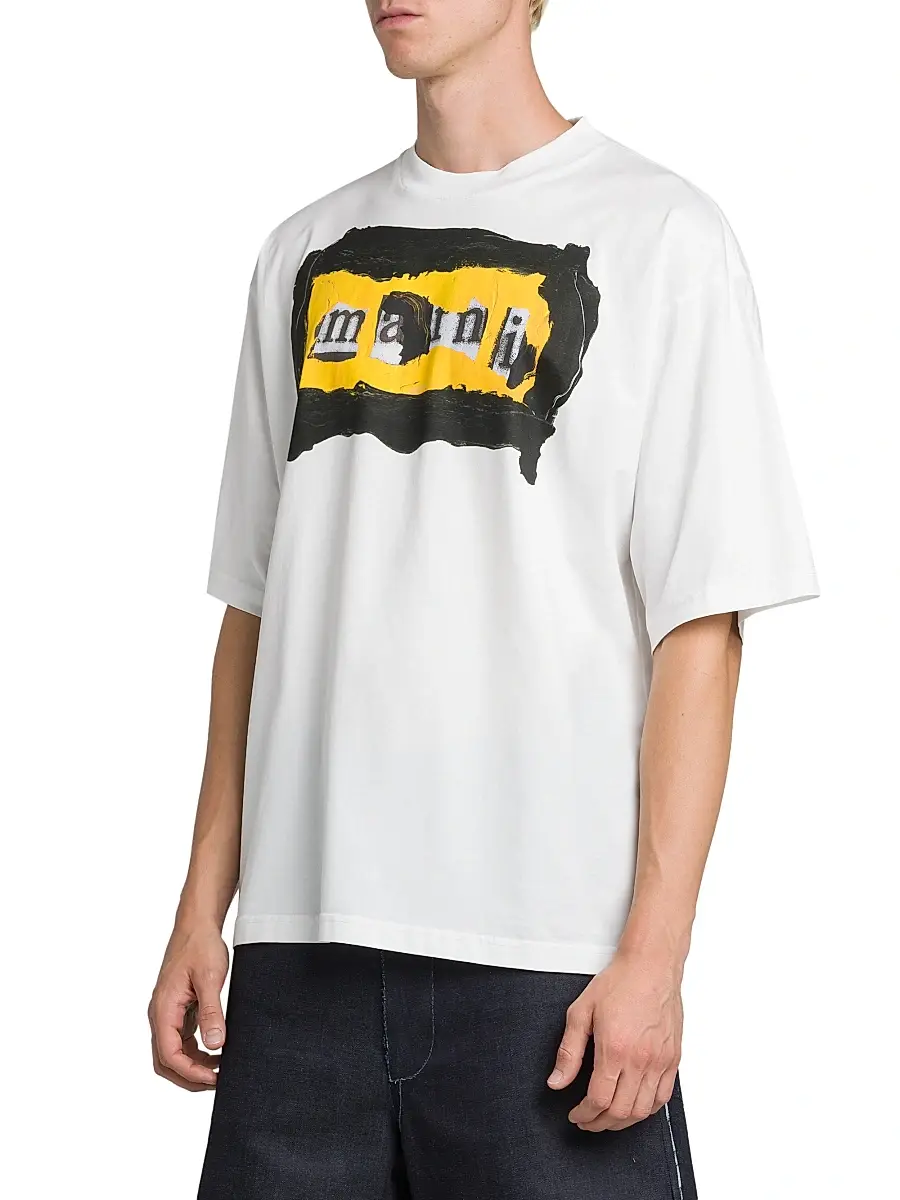 Marni Men's Collage Logo Cotton Oversized T-Shirt | Thumbnail 4 Marni Men's Collage Logo Cotton Oversized T-Shirt | Thumbnail 4