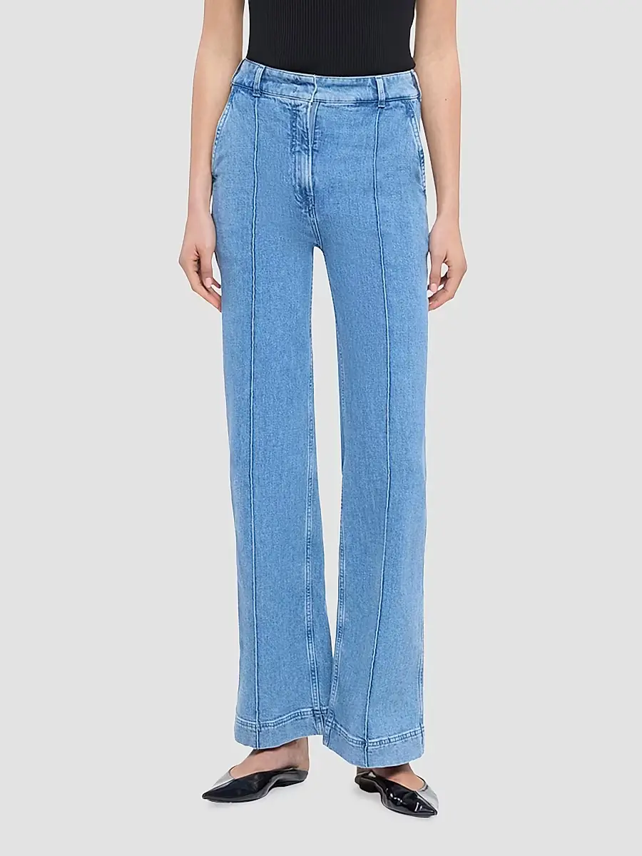 Another Tomorrow Women's High Waisted Denim Trousers - Light Blue | Thumbnail 2 Another Tomorrow Women's High Waisted Denim Trousers - Light Blue | Thumbnail 2