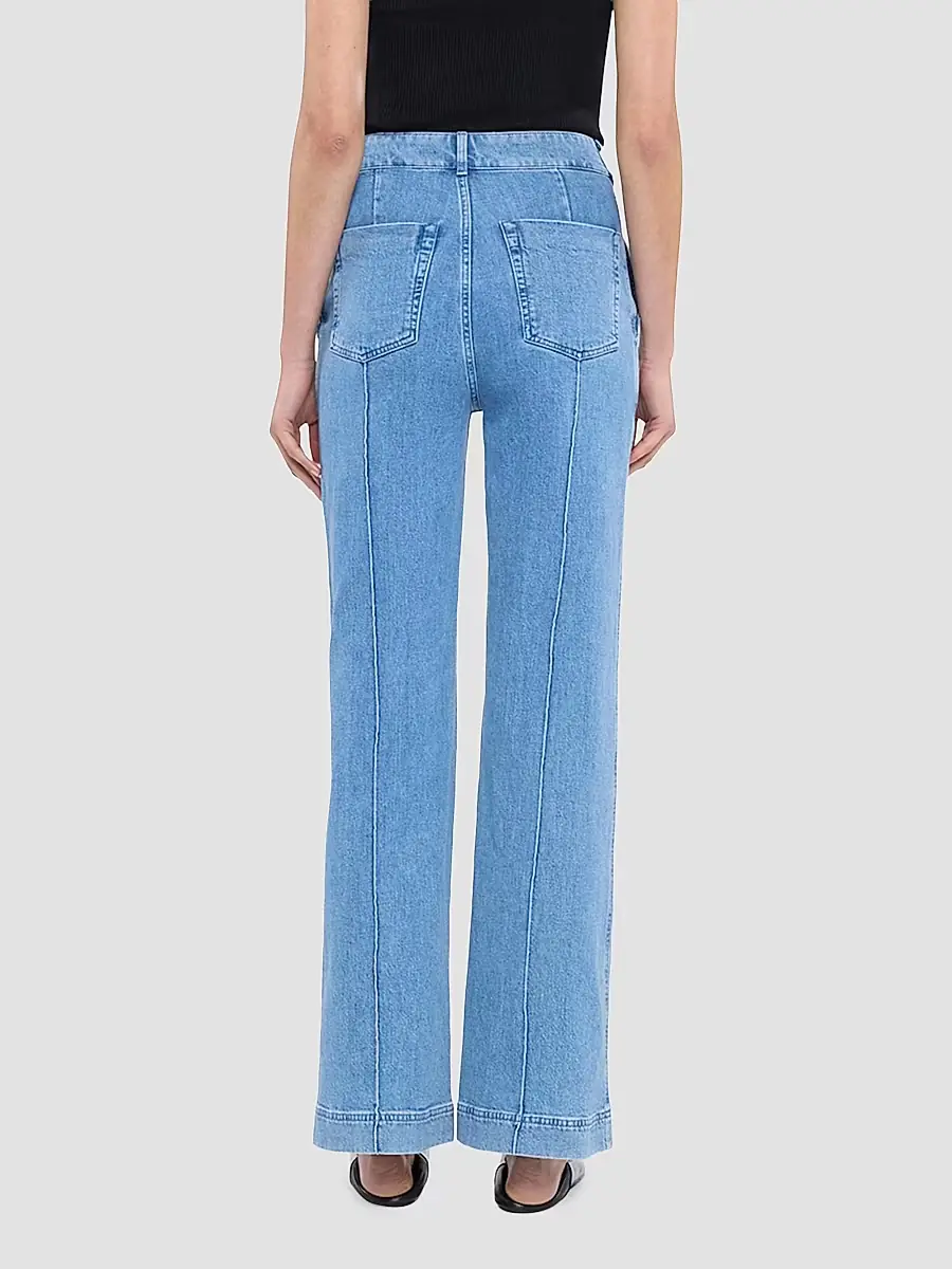 Another Tomorrow Women's High Waisted Denim Trousers - Light Blue | Thumbnail 4 Another Tomorrow Women's High Waisted Denim Trousers - Light Blue | Thumbnail 4