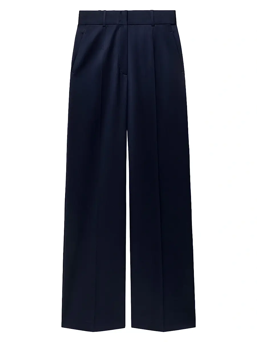 Another Tomorrow Women's Wide Leg Suit Pants - Navy | Image 1 Another Tomorrow Women's Wide Leg Suit Pants - Navy | Image 1