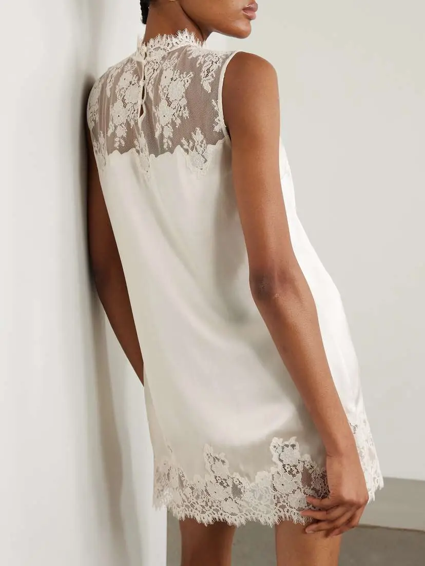 DÔEN Valeria Scalloped Lace-trimmed Silk-satin Mini Dress | Thumbnail 3 DÔEN Valeria Scalloped Lace-trimmed Silk-satin Mini Dress | Thumbnail 3