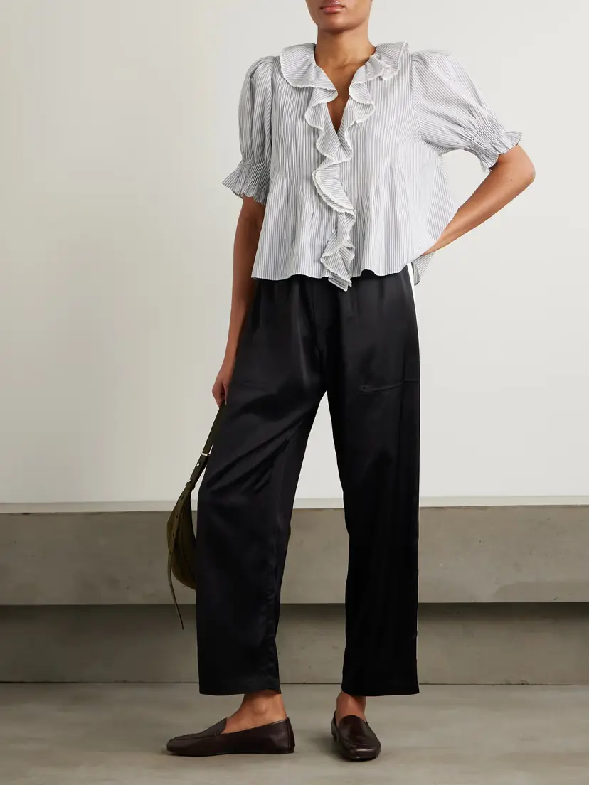 DÔEN Henri Lace-trimmed Ruffled Pintucked Striped Organic Cotton-voile Top | Thumbnail 2 DÔEN Henri Lace-trimmed Ruffled Pintucked Striped Organic Cotton-voile Top | Thumbnail 2