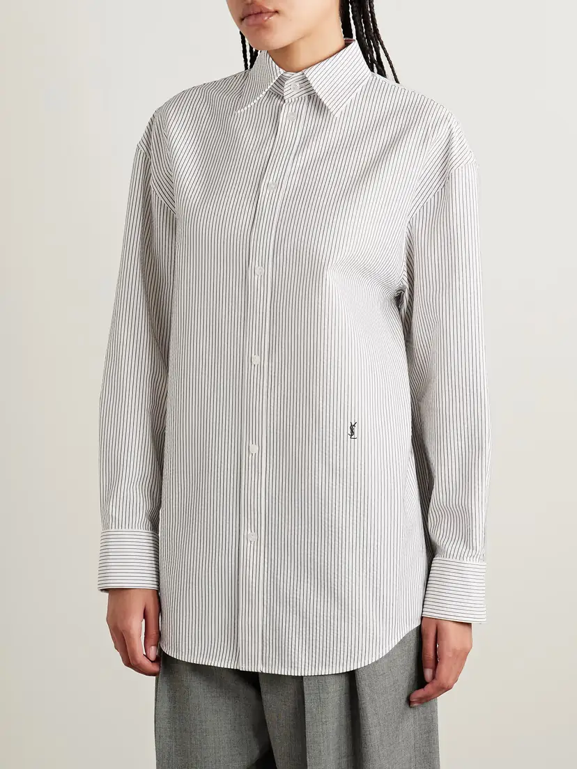 Saint Laurent Embroidered Striped Cotton Shirt | Thumbnail 3