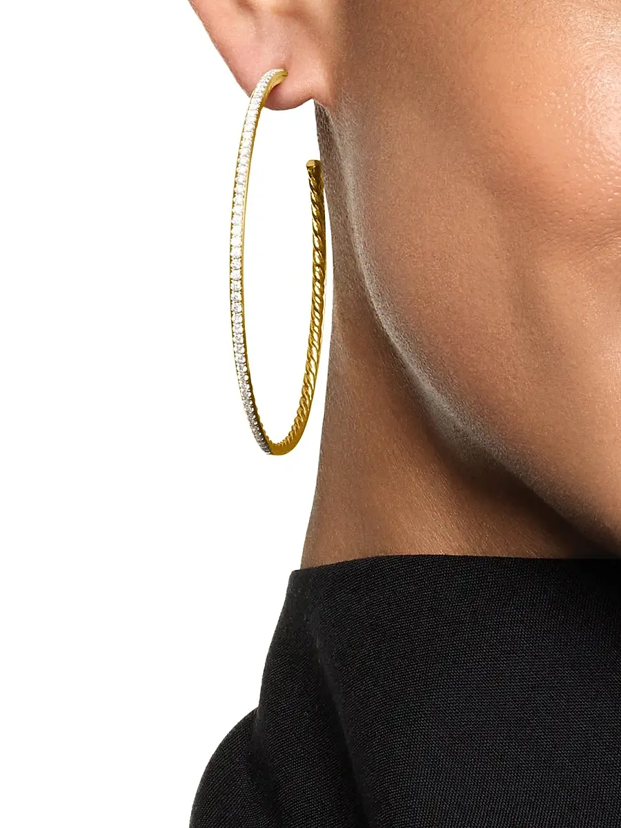 David Yurman Women's Pavé Hoop Earrings in 18K Yellow Gold with Diamonds, 63.5MM - Diamond | Thumbnail 2 David Yurman Women's Pavé Hoop Earrings in 18K Yellow Gold with Diamonds, 63.5MM - Diamond | Thumbnail 2