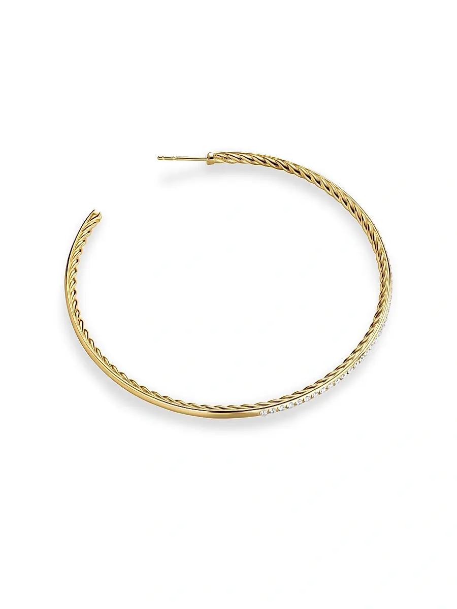 David Yurman Women's Pavé Hoop Earrings in 18K Yellow Gold with Diamonds, 63.5MM - Diamond | Thumbnail 3 David Yurman Women's Pavé Hoop Earrings in 18K Yellow Gold with Diamonds, 63.5MM - Diamond | Thumbnail 3
