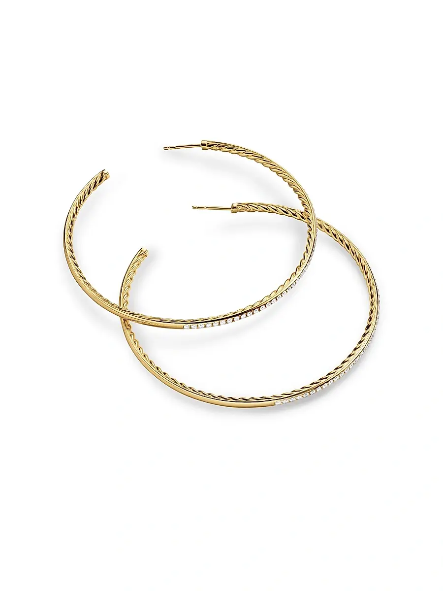 David Yurman Women's Pavé Hoop Earrings in 18K Yellow Gold with Diamonds, 63.5MM - Diamond | Thumbnail 4 David Yurman Women's Pavé Hoop Earrings in 18K Yellow Gold with Diamonds, 63.5MM - Diamond | Thumbnail 4