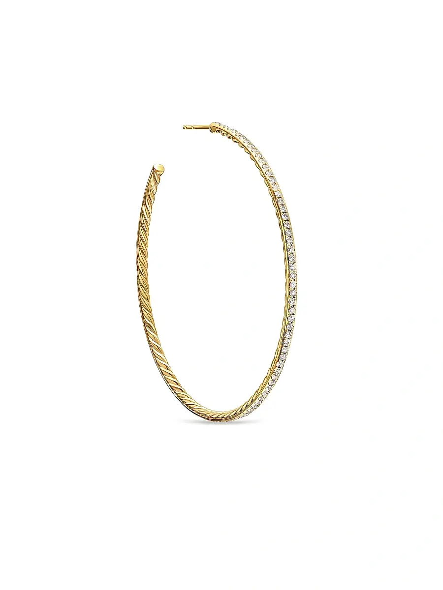 David Yurman Women's Pavé Hoop Earrings in 18K Yellow Gold with Diamonds, 63.5MM - Diamond | Thumbnail 5 David Yurman Women's Pavé Hoop Earrings in 18K Yellow Gold with Diamonds, 63.5MM - Diamond | Thumbnail 5