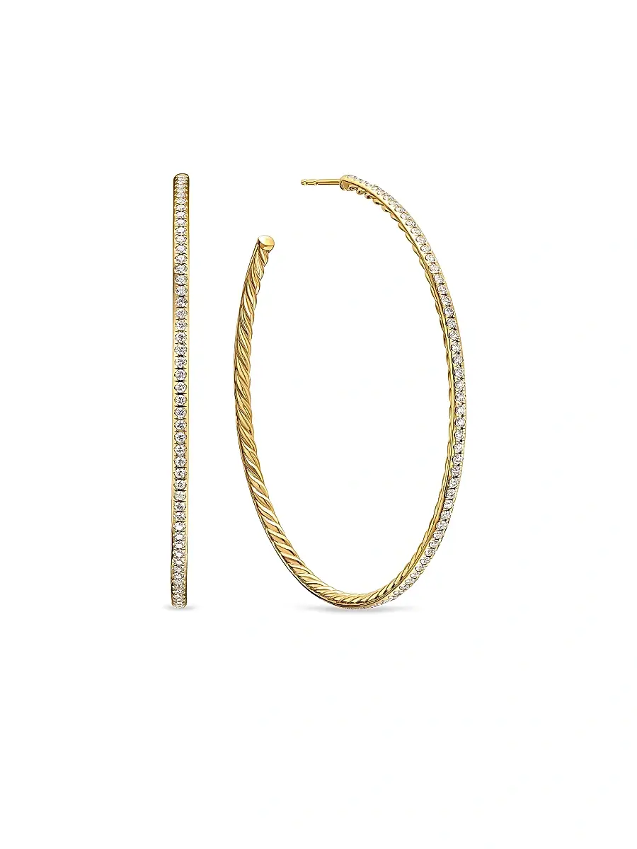 Women's Pavé Hoop Earrings in 18K Yellow Gold with Diamonds, 63.5MM - Diamond Women's Pavé Hoop Earrings in 18K Yellow Gold with Diamonds, 63.5MM - Diamond