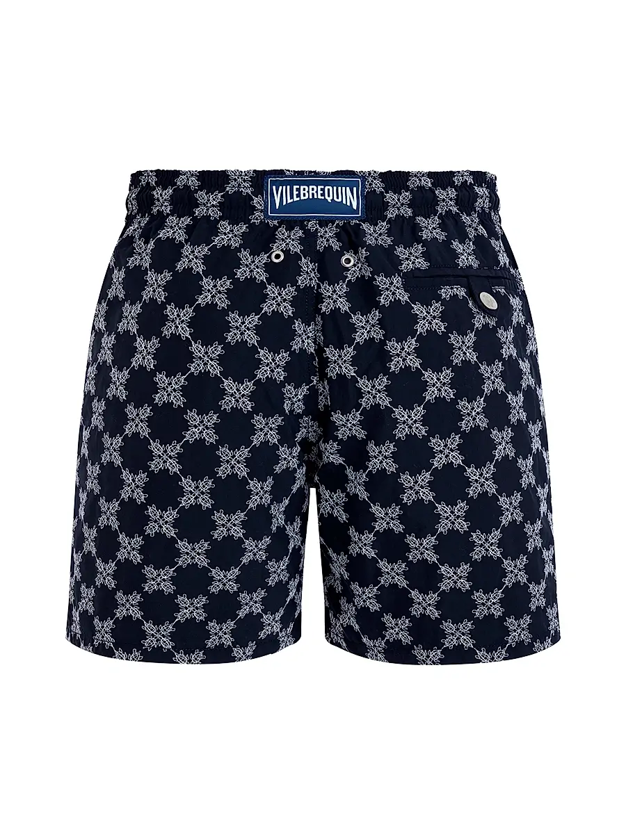 Vilebrequin Men's Embroidered Turtles Monogram Swim Trunks - Bleu Marine | Thumbnail 2