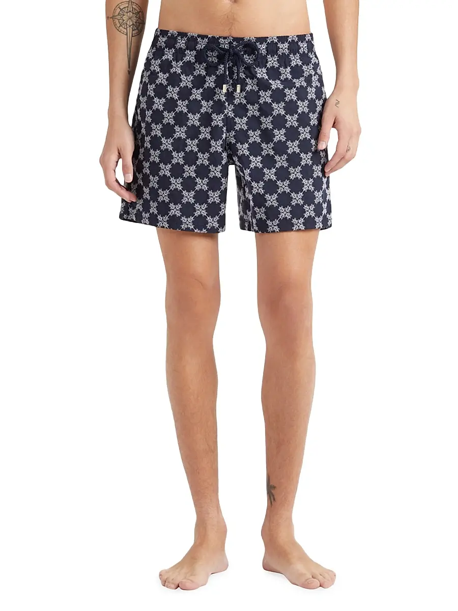Vilebrequin Men's Embroidered Turtles Monogram Swim Trunks - Bleu Marine | Thumbnail 3