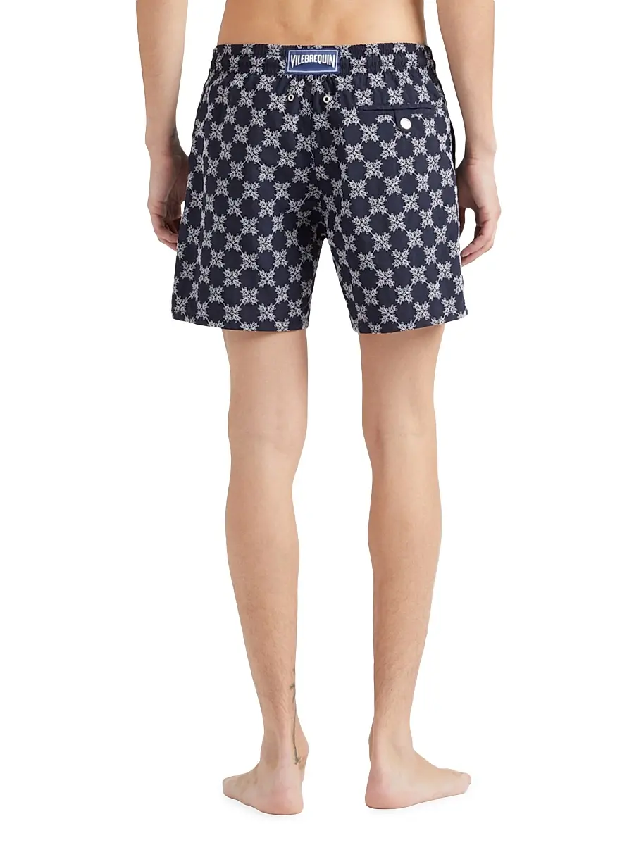 Vilebrequin Men's Embroidered Turtles Monogram Swim Trunks - Bleu Marine | Thumbnail 4