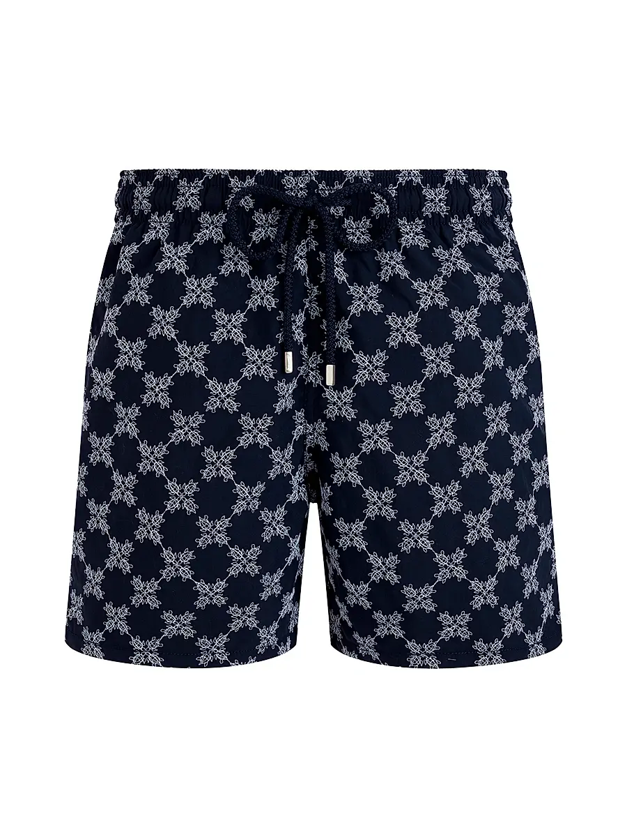 Vilebrequin Men's Embroidered Turtles Monogram Swim Trunks - Bleu Marine | Image 1 Vilebrequin Men's Embroidered Turtles Monogram Swim Trunks - Bleu Marine | Image 1