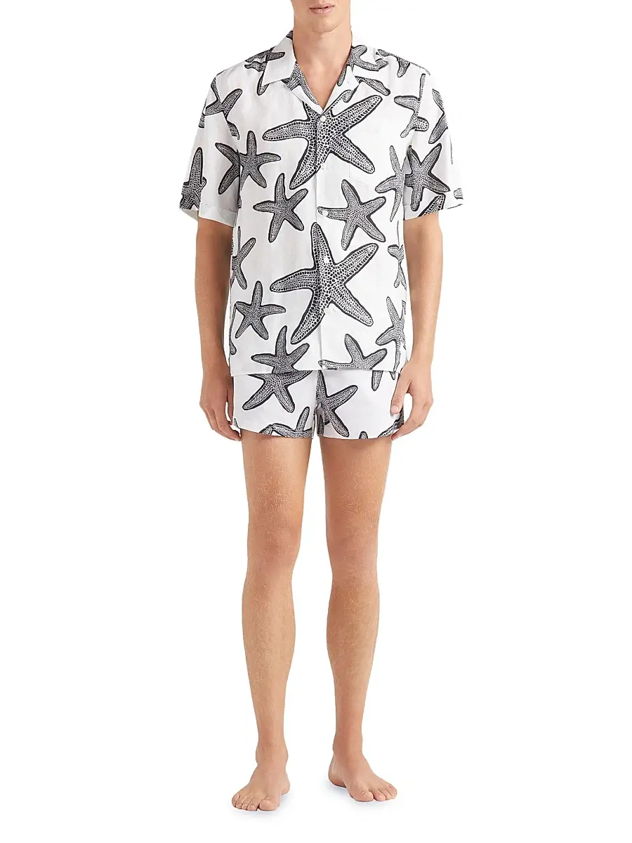 Vilebrequin Men's Starlettes Printed Linen Shirt | Thumbnail 2 Vilebrequin Men's Starlettes Printed Linen Shirt | Thumbnail 2