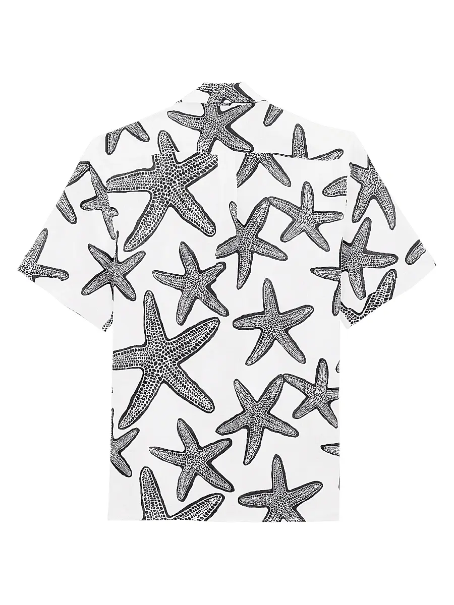 Vilebrequin Men's Starlettes Printed Linen Shirt | Thumbnail 3 Vilebrequin Men's Starlettes Printed Linen Shirt | Thumbnail 3