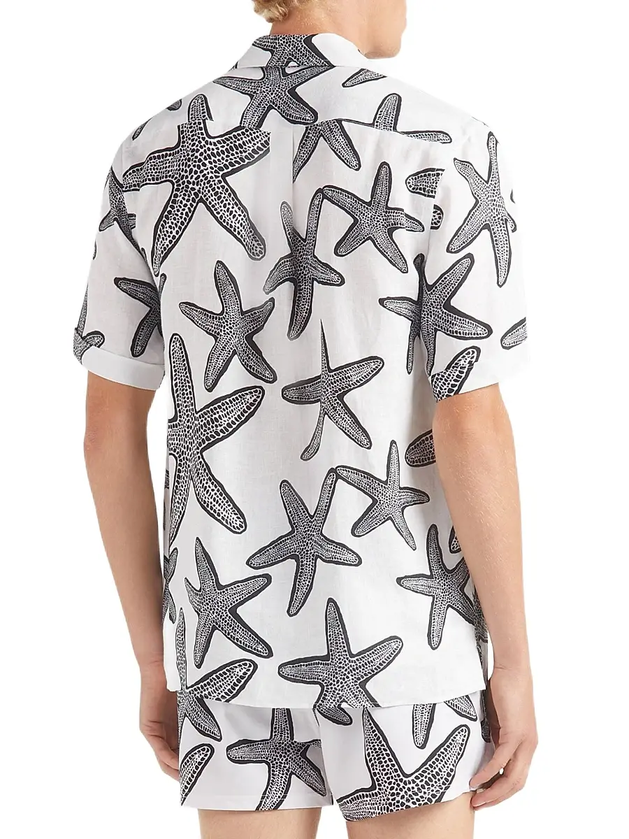 Vilebrequin Men's Starlettes Printed Linen Shirt | Thumbnail 5 Vilebrequin Men's Starlettes Printed Linen Shirt | Thumbnail 5