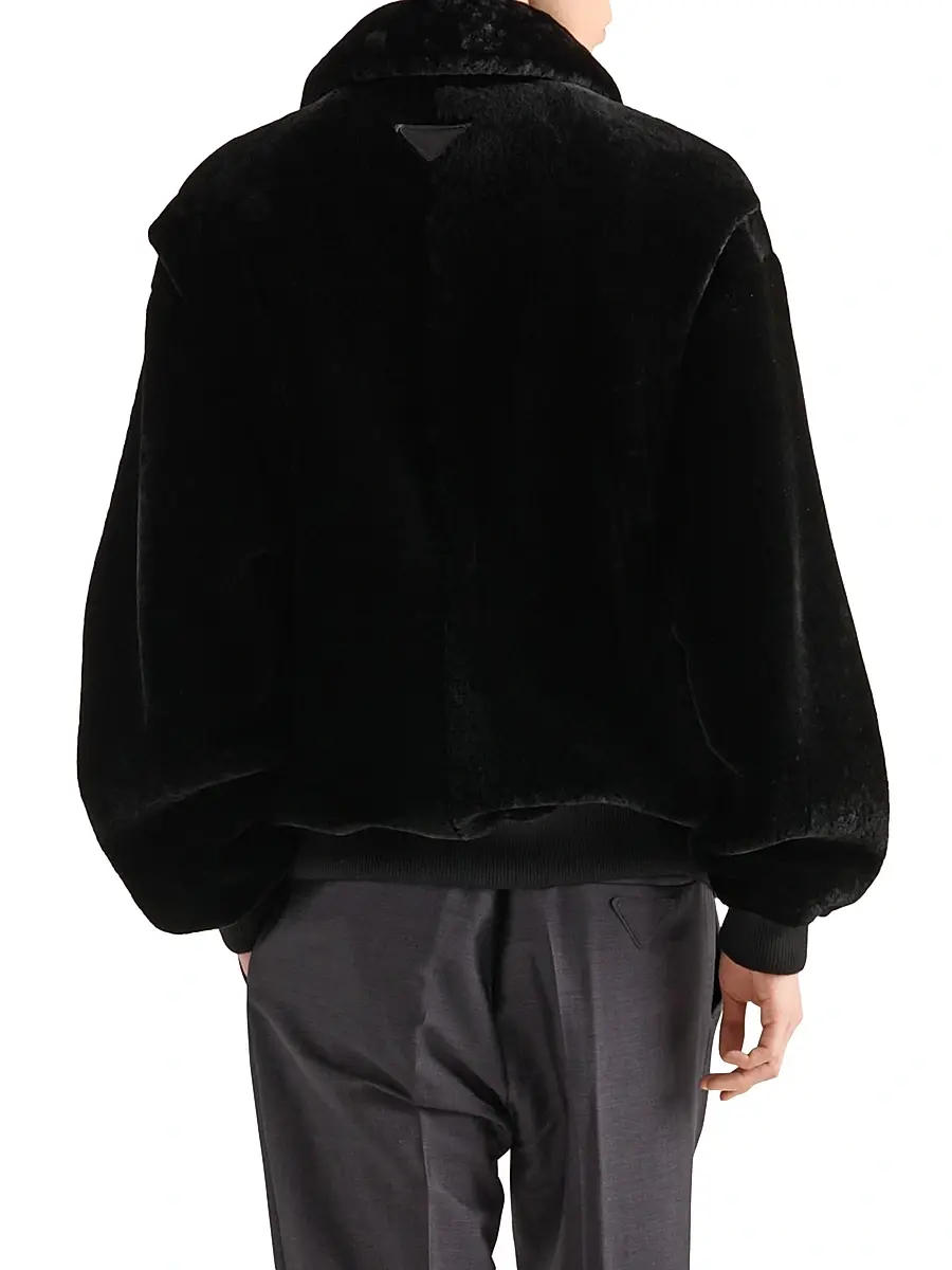 Prada Men's Shearling Bomber Jacket - Black | Thumbnail 3 Prada Men's Shearling Bomber Jacket - Black | Thumbnail 3