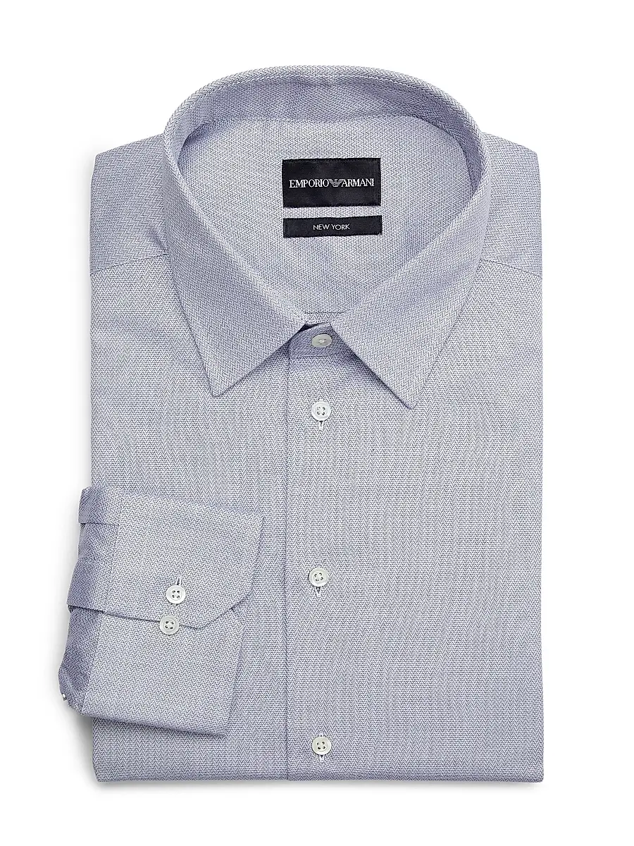 Emporio Armani Men's Chevron Cotton Dress Shirt - Blue | Image 1 Emporio Armani Men's Chevron Cotton Dress Shirt - Blue | Image 1
