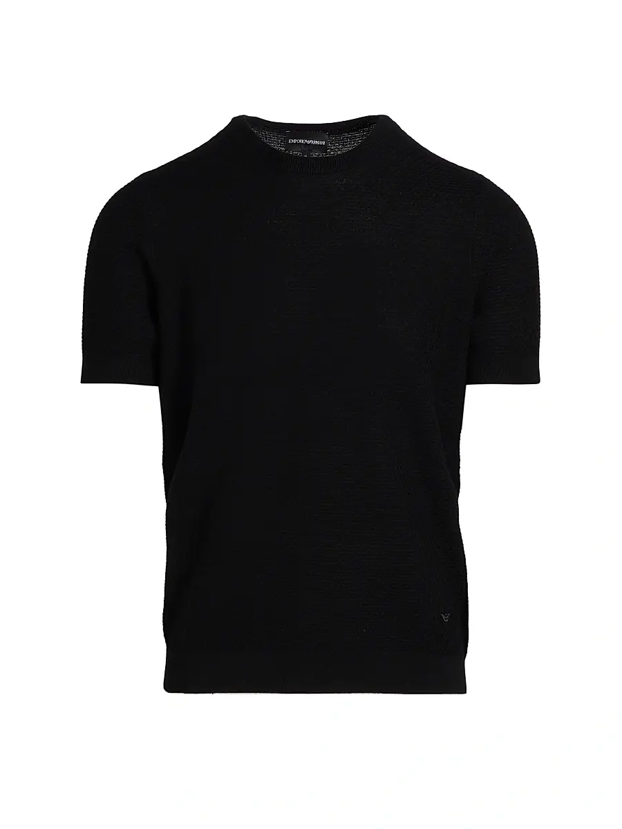 Emporio Armani Men's Tonal Textured Short-Sleeve Sweater - Black | Image 1 Emporio Armani Men's Tonal Textured Short-Sleeve Sweater - Black | Image 1